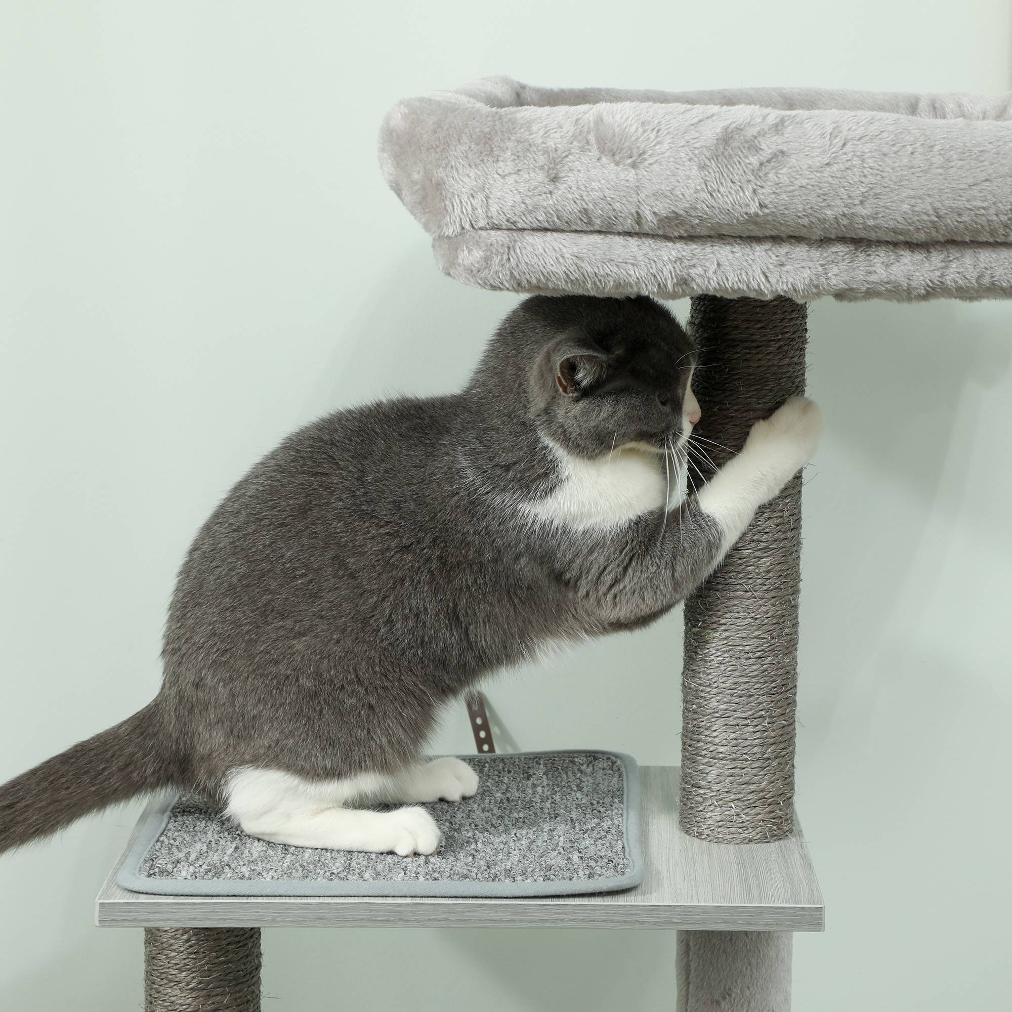 Arbre à chat avec plateforme, tour d'escalade avec hamac, niche, couchage et poteaux, 48 x 40 x 126 cm, gris - Image 9