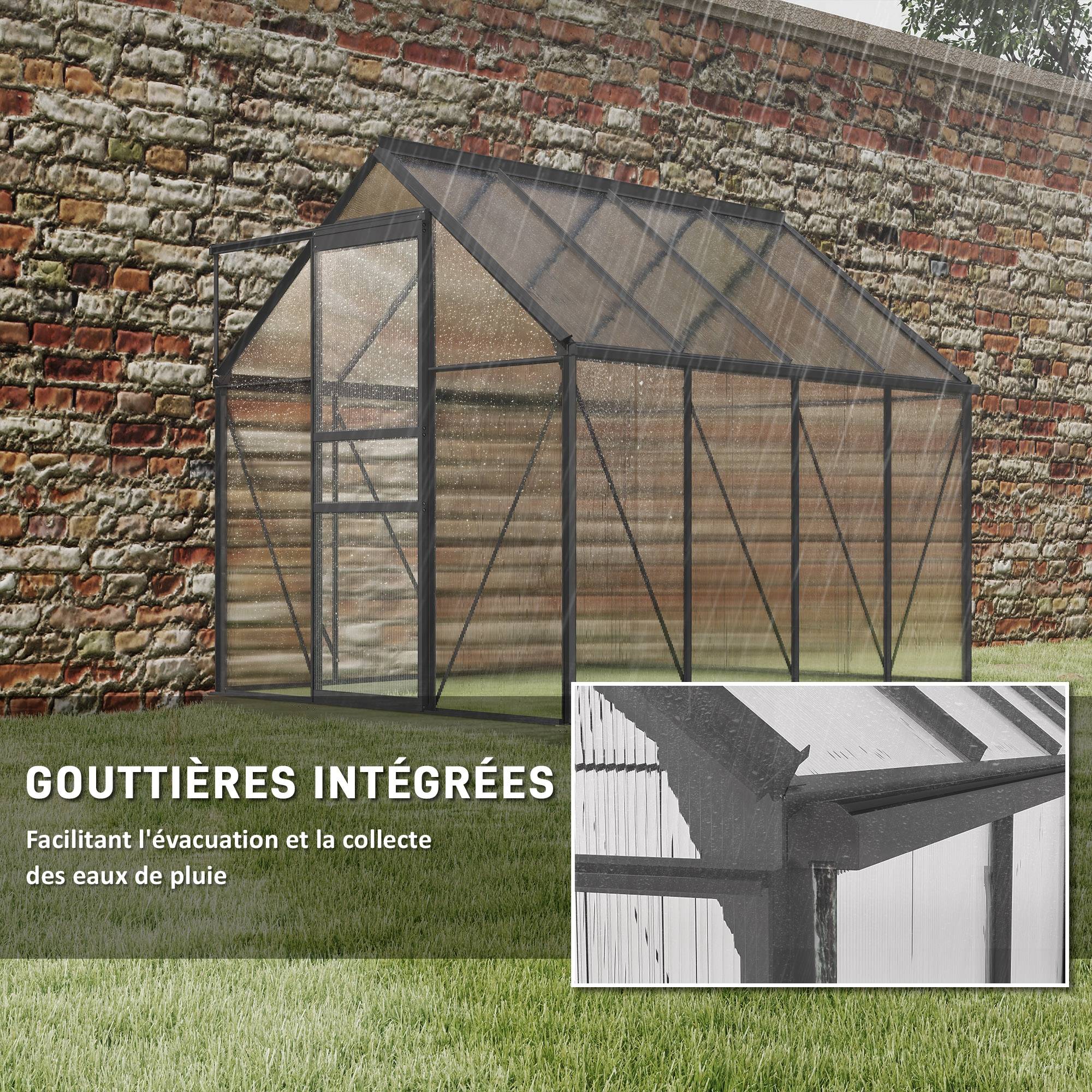 Serre de Jardin Polycarbonate 4,8 m² 1,9 x 2,53 x 1,99 m, Fondation, Lucarne et Porte Coulissante - Image 9