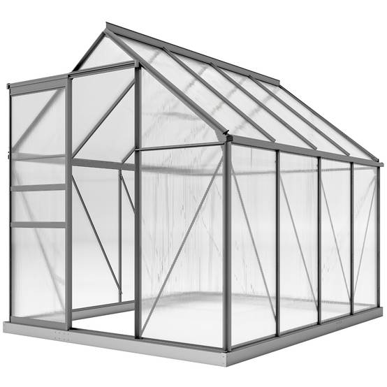 Serre de Jardin Polycarbonate 4,8 m² 1,9 x 2,53 x 1,99 m, Fondation, Lucarne et Porte Coulissante - Image 2