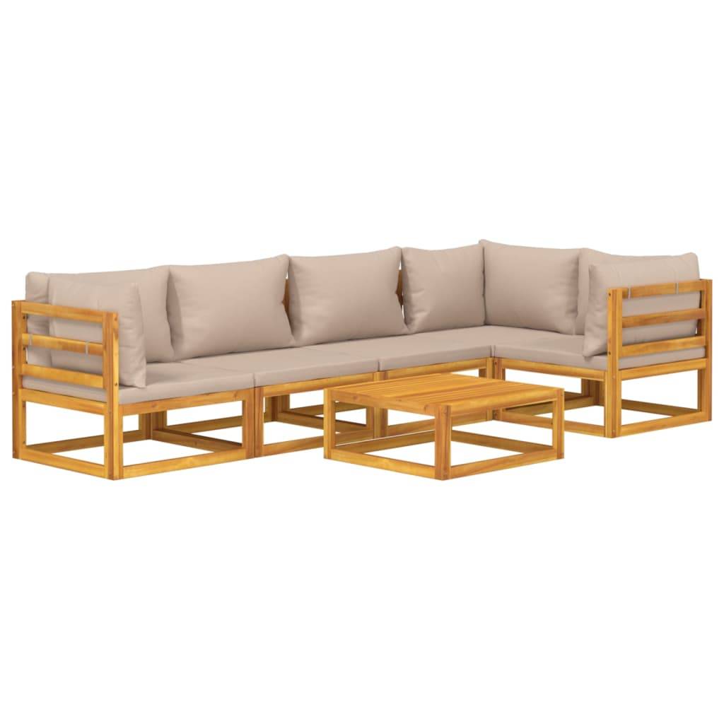Helloshop26 - Salon de jardin meuble d'extérieur ensemble de mobilier 6 pièces avec coussins taupe bois massif - Image 1