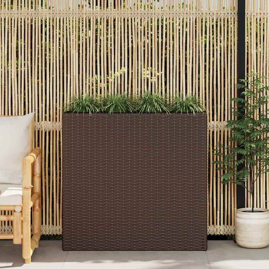 Jardinière | Lit surélevé de jardin avec 4 pots Résine tressée Marron - Image 2