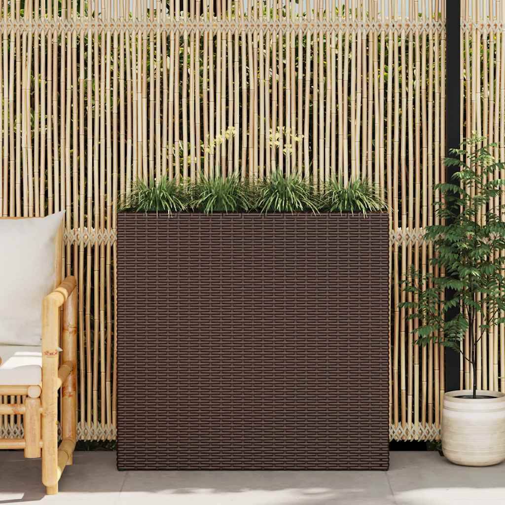 Jardinière | Lit surélevé de jardin avec 4 pots Résine tressée Marron - Image 2