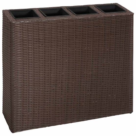 Jardinière | Lit surélevé de jardin avec 4 pots Résine tressée Marron - Image 1