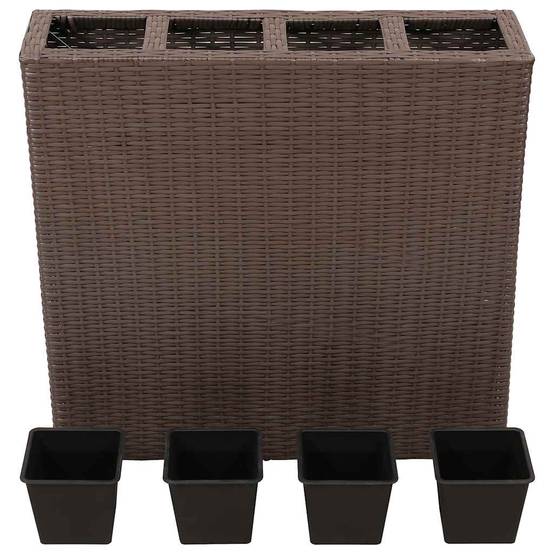 Jardinière | Lit surélevé de jardin avec 4 pots Résine tressée Marron - Image 3