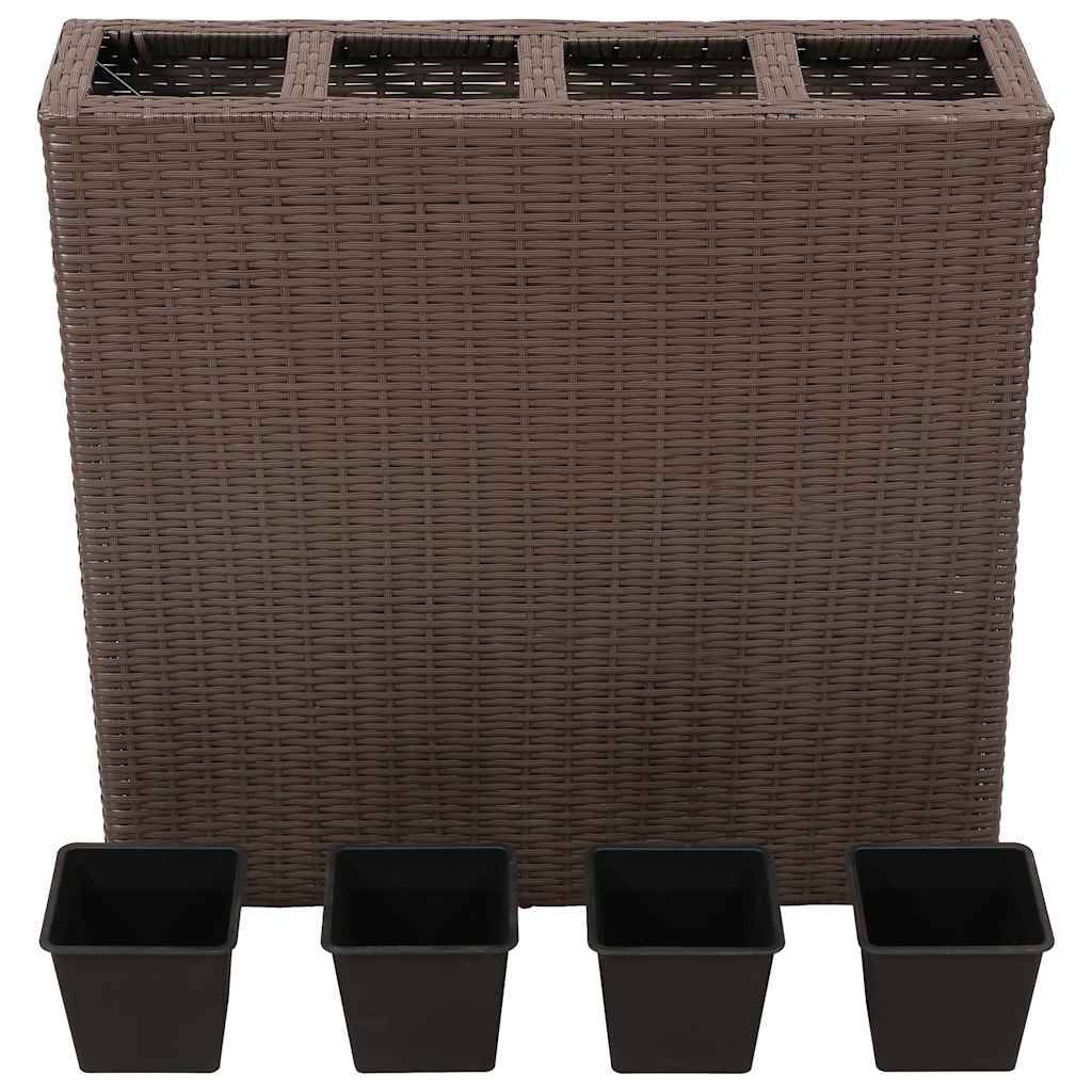 Jardinière | Lit surélevé de jardin avec 4 pots Résine tressée Marron - Image 3