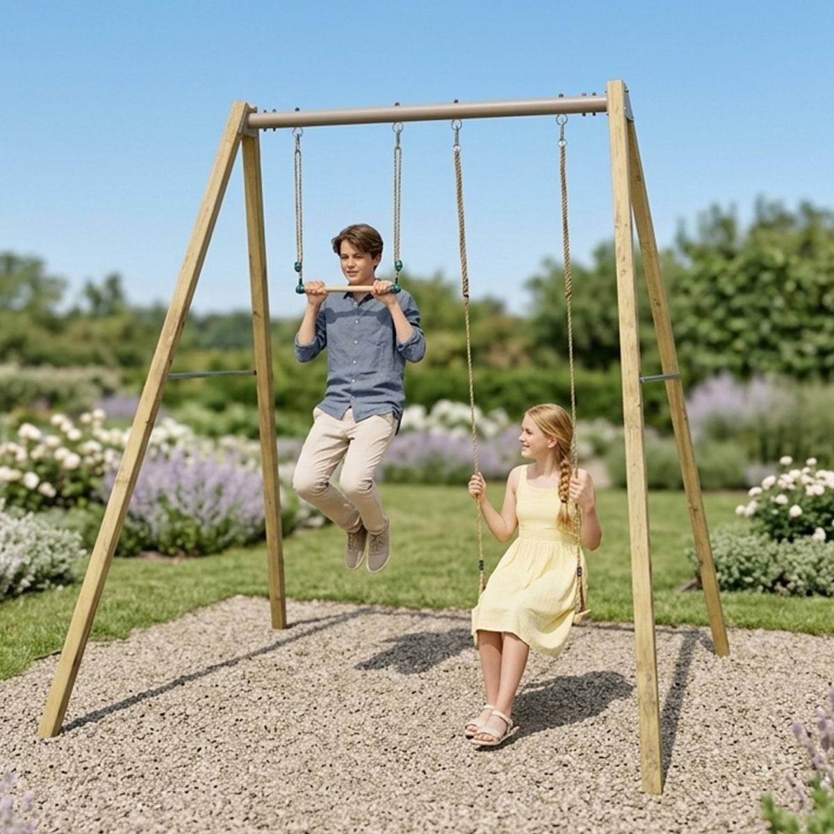 Trigano Jardin - Balançoire en bois poutre métal 3 m Adulte WALTER 2 - 2 personnes - Image 2