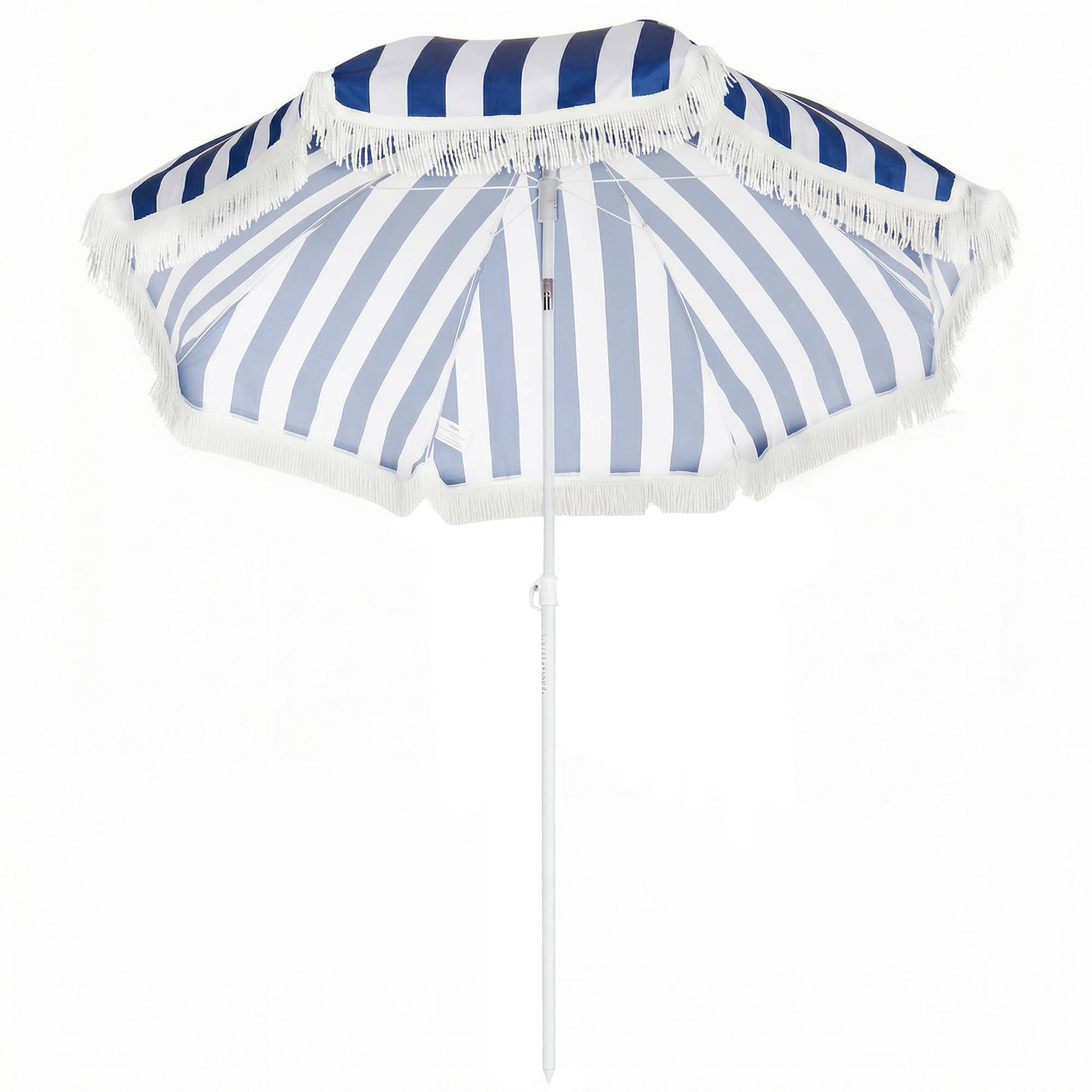 Parasol de plage à franges Ø180 cm, parasol de terrasse extérieur, hauteur réglable et inclinaison à 30°, bleu et blanc - Image 2