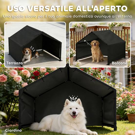 Niche extérieure pour chien tissu Oxford, petits/moyens/grands chiens, 125x110x93 cm, noir - Image 10