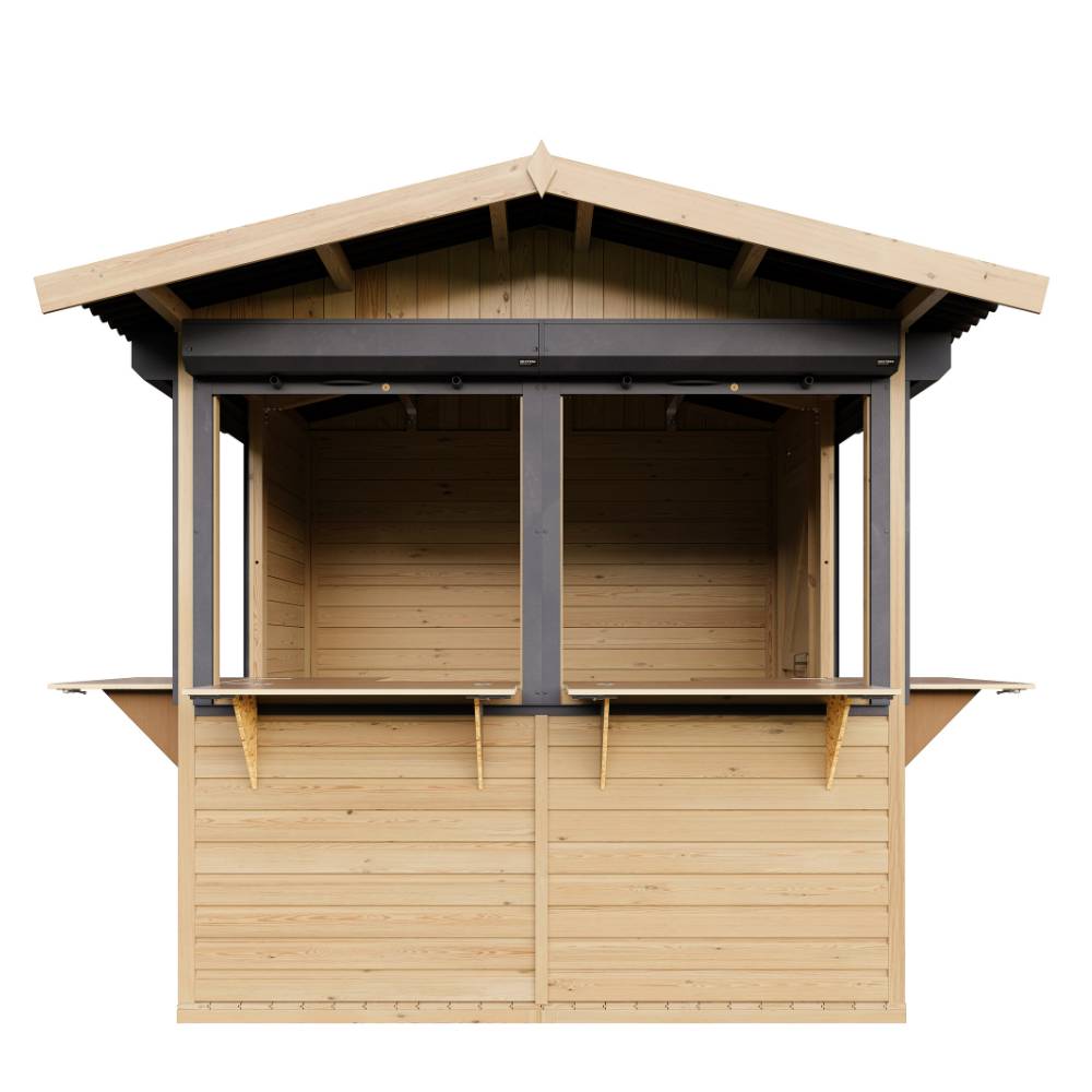 Timbela - Kiosque en bois - 4 m² - 263x253xH232 cm - Stand de vente en bois - avec 4 volets roulants verrouillables - 17 mm d’épaisseur - Timbela M149BZ - Image 3