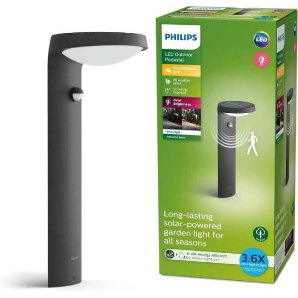 Philips - Borne avec recharge solaire PHILIPS TYLA classe énergétique A, détecteur de mouvement, jusqu'a 250 lm, IP44 - Anthracite