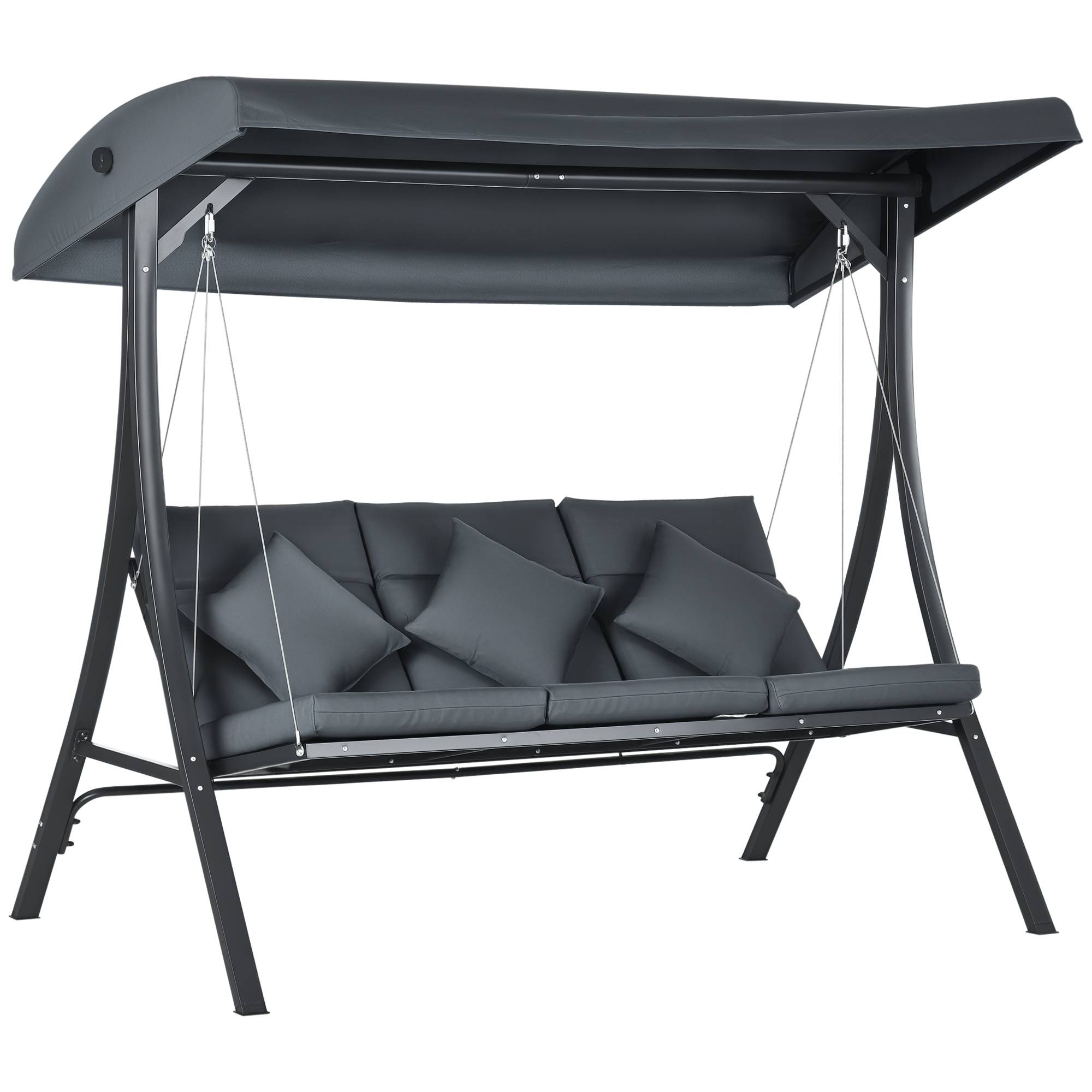 Outsunny - Balancelle de jardin 3 places grand confort toit inclinaison réglable épais coussins polyester acier époxy gris - Outsunny - Image 1