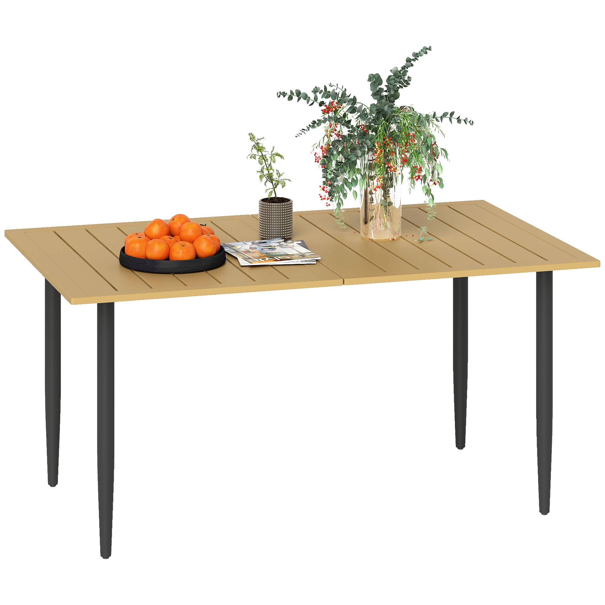 Table de jardin 150 x 90 cm, table de balcon résistante aux intempéries en acier, avec trou pour parasol, marron - Image 1