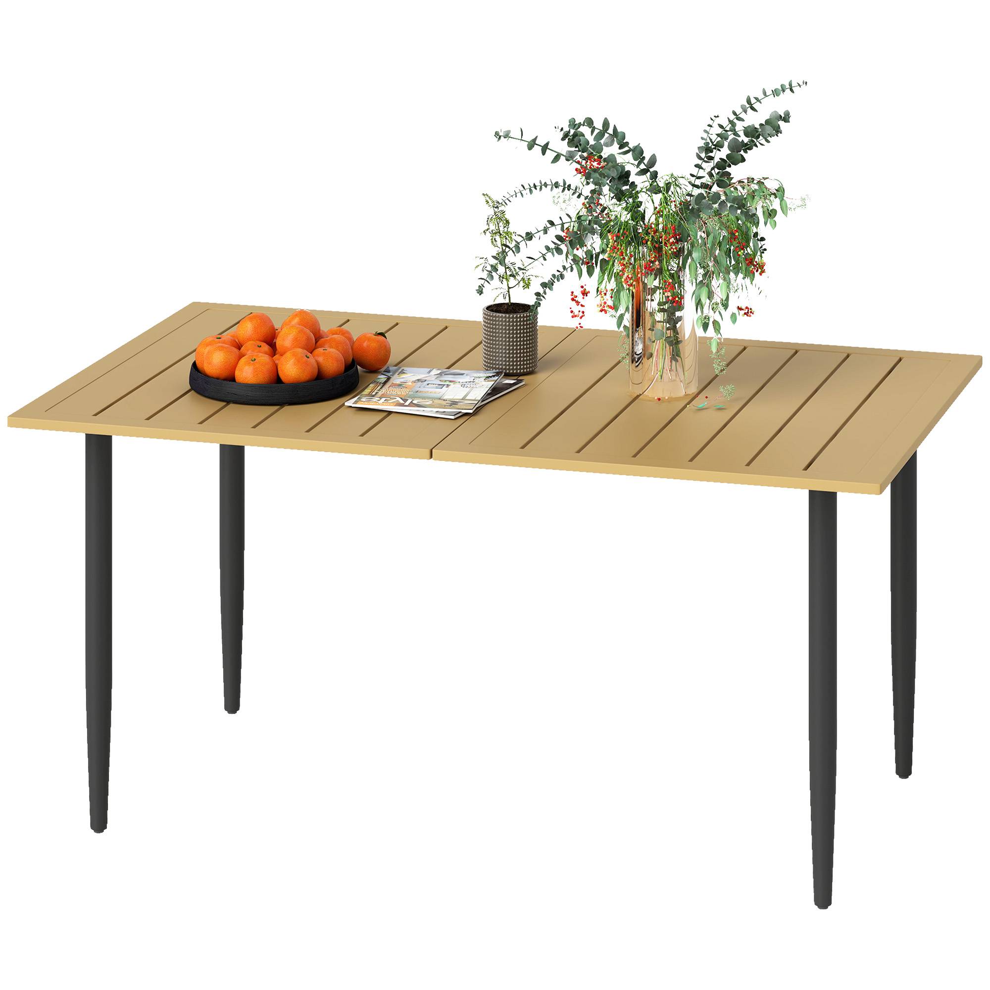 Table de jardin 150 x 90 cm, table de balcon résistante aux intempéries en acier, avec trou pour parasol, marron - Image 2