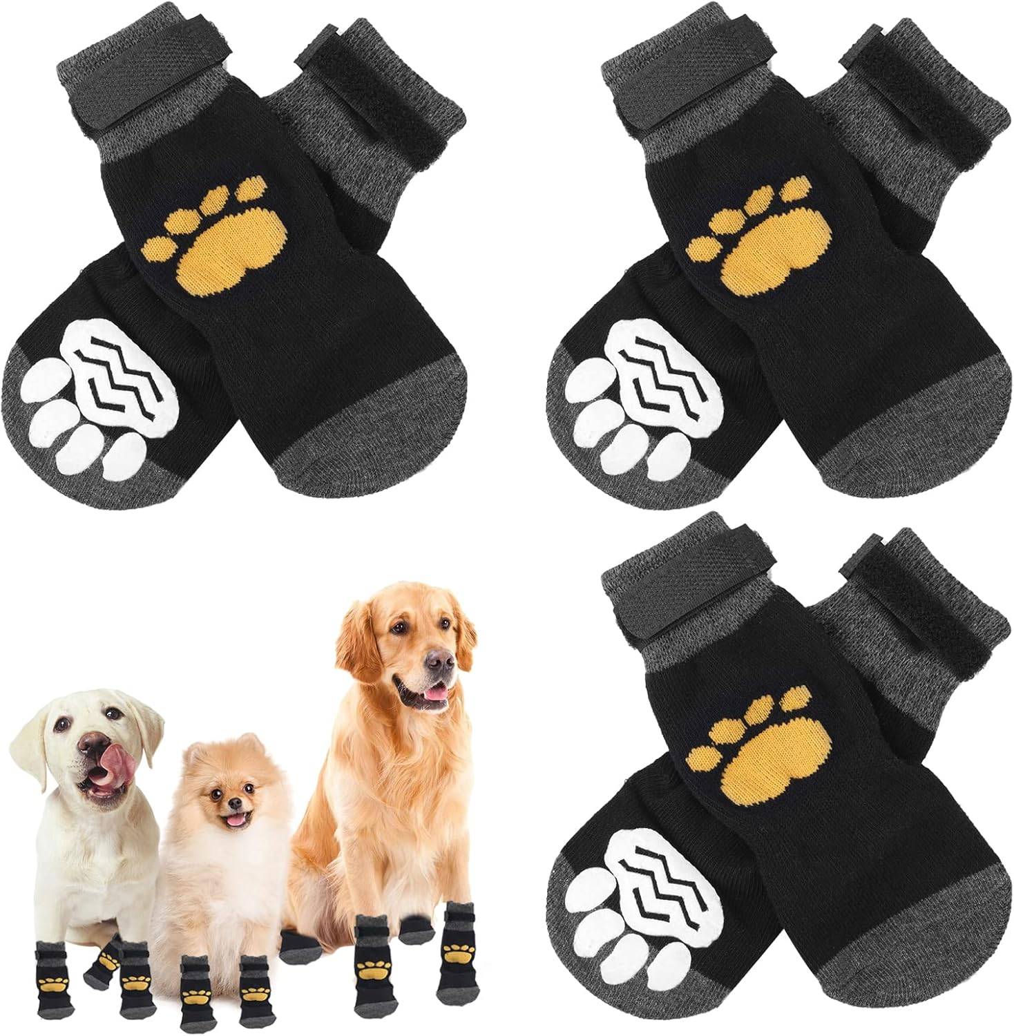 3 Paires Chaussettes Antidérapantes avec Sangle de Fixation Réglable Patte Jaune M