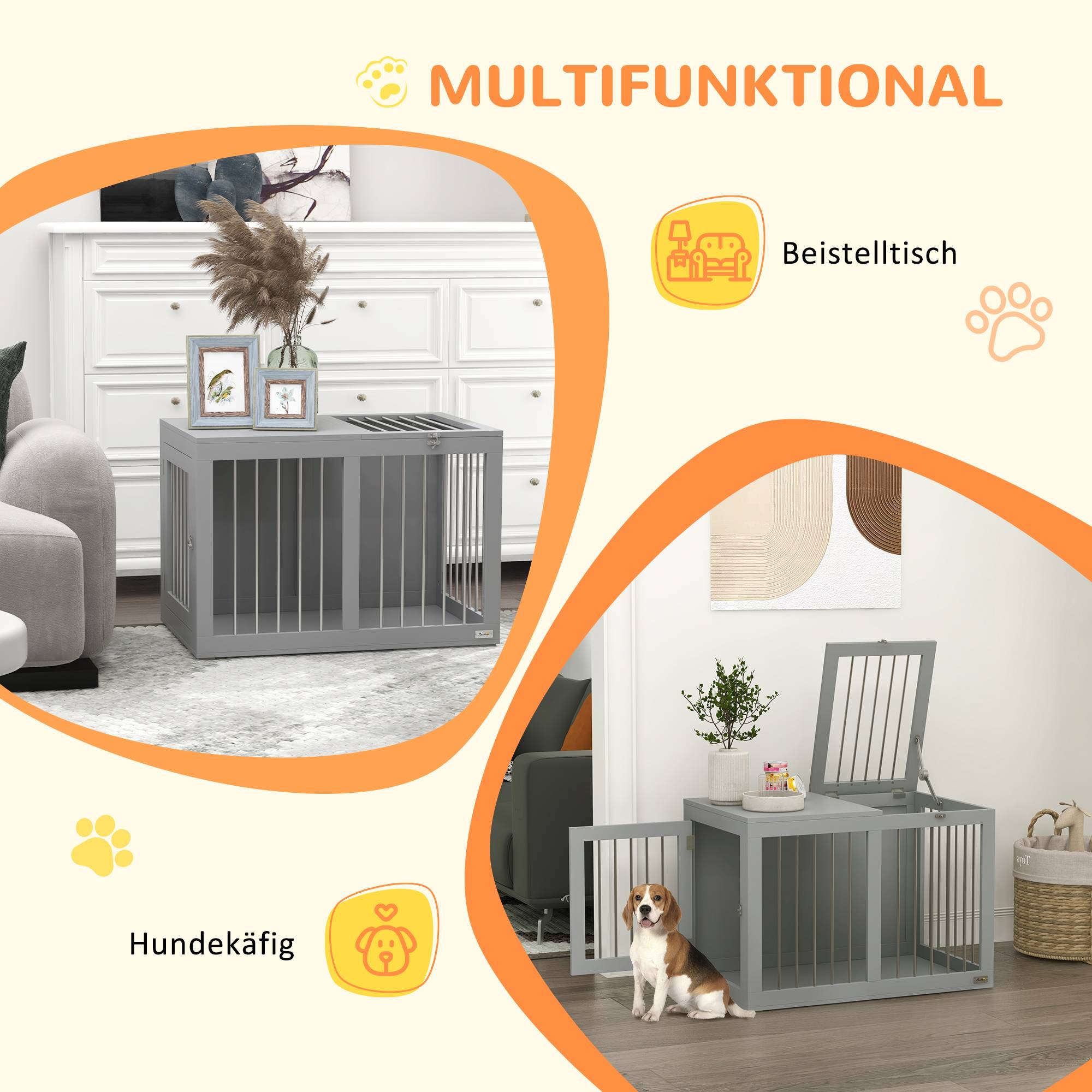 Cage Chien Intérieur Meuble Solide MDF Acier 2 Portes 80cm Gris - ComfortXL Pet Living - Image 4