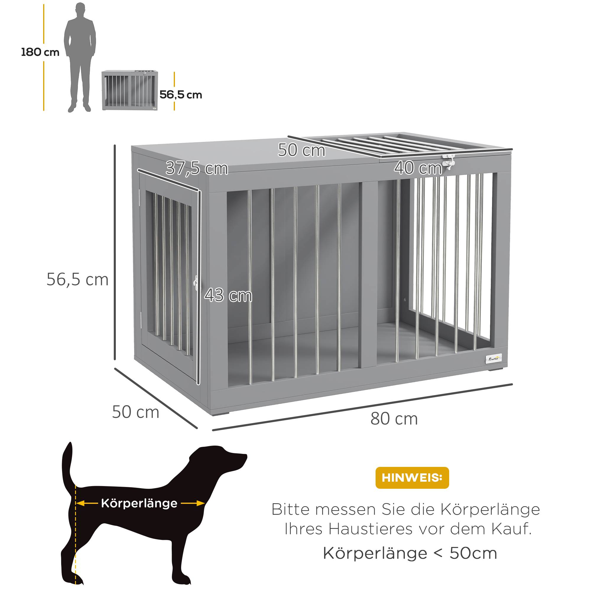 Cage Chien Intérieur Meuble Solide MDF Acier 2 Portes 80cm Gris - ComfortXL Pet Living - Image 3