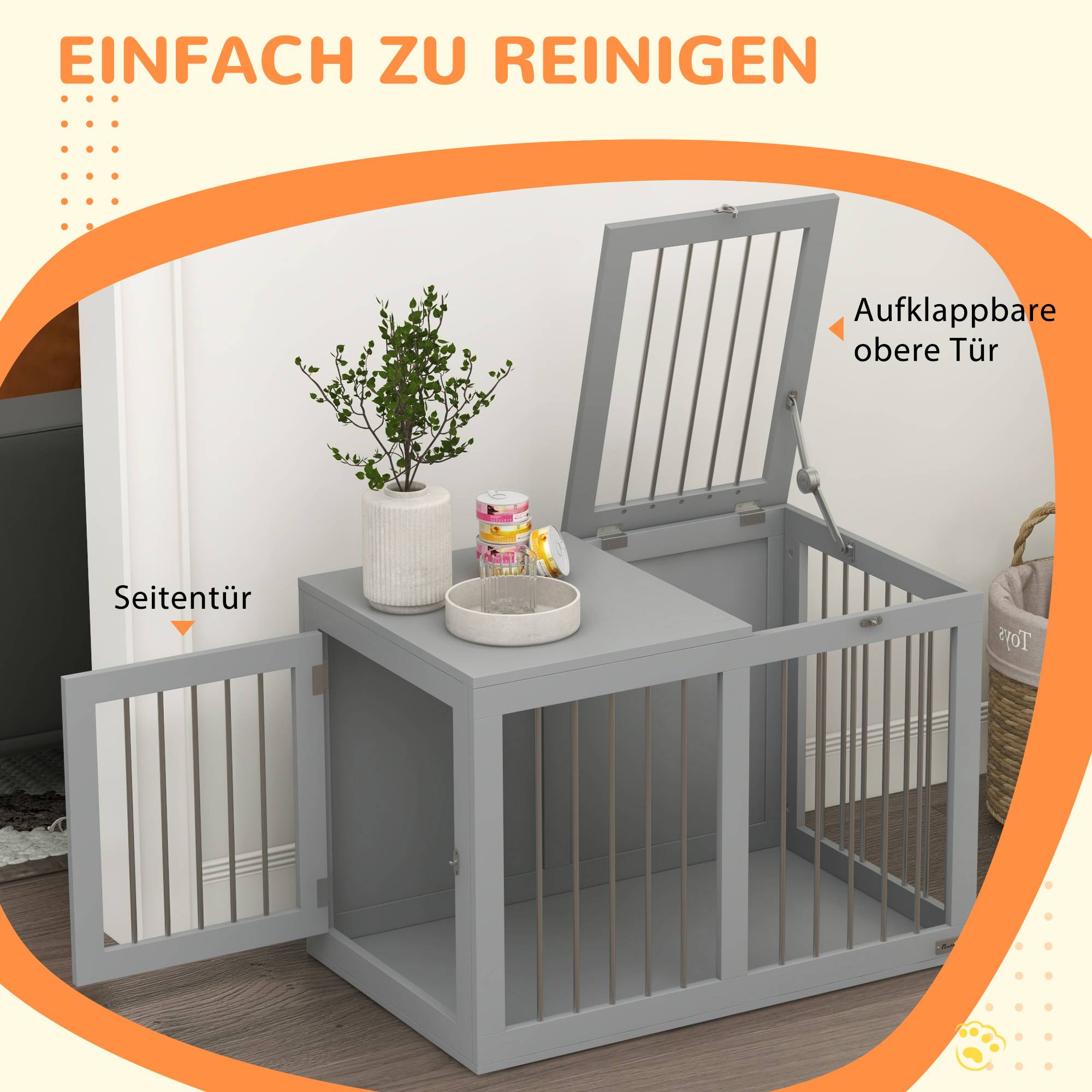 Cage Chien Intérieur Meuble Solide MDF Acier 2 Portes 80cm Gris - ComfortXL Pet Living - Image 5