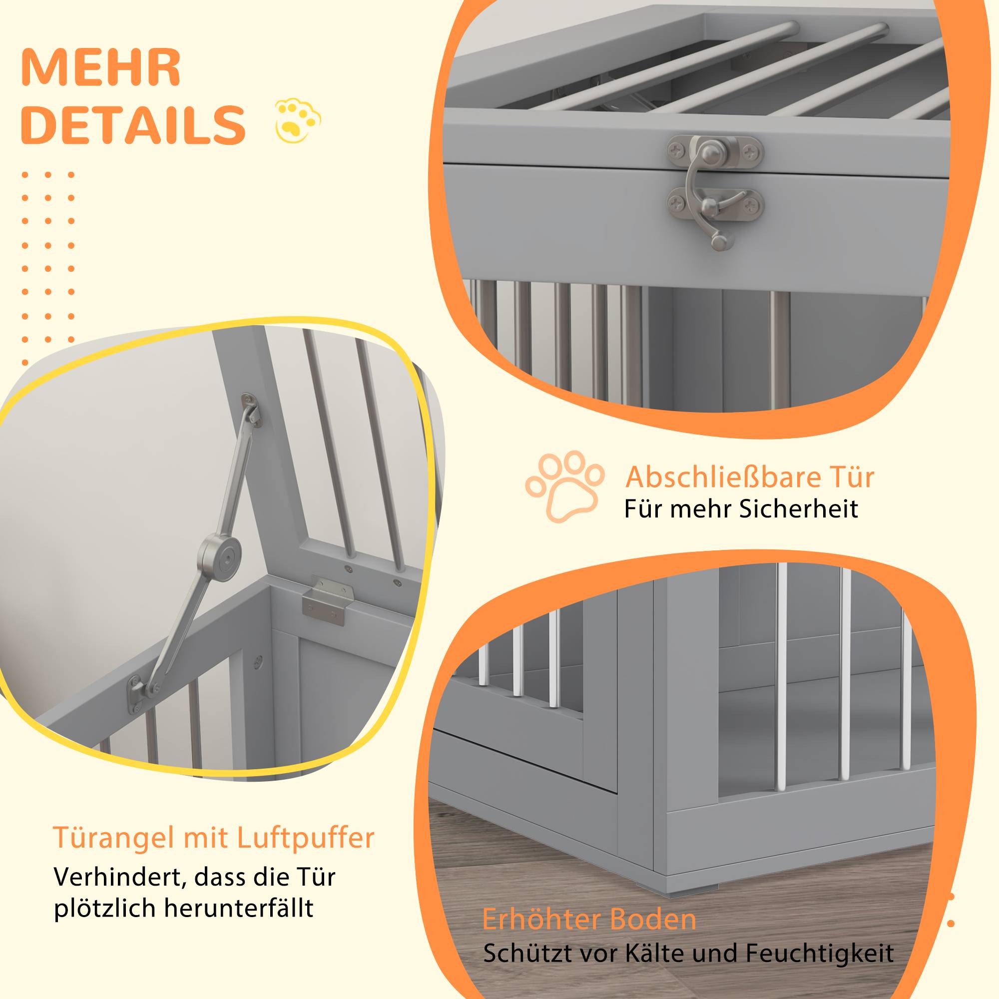 Cage Chien Intérieur Meuble Solide MDF Acier 2 Portes 80cm Gris - ComfortXL Pet Living - Image 6