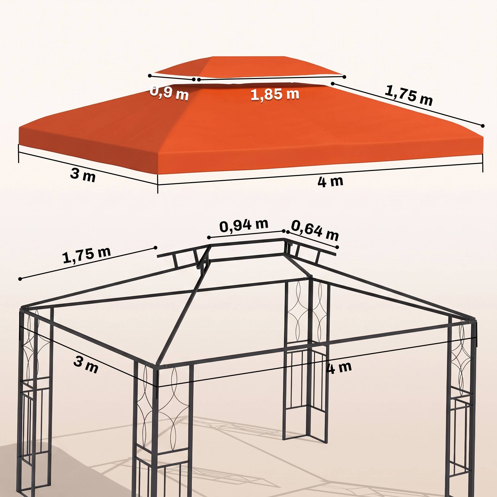 Toit remplacement pavillons jardin 3x4m polyester café - Image 5
