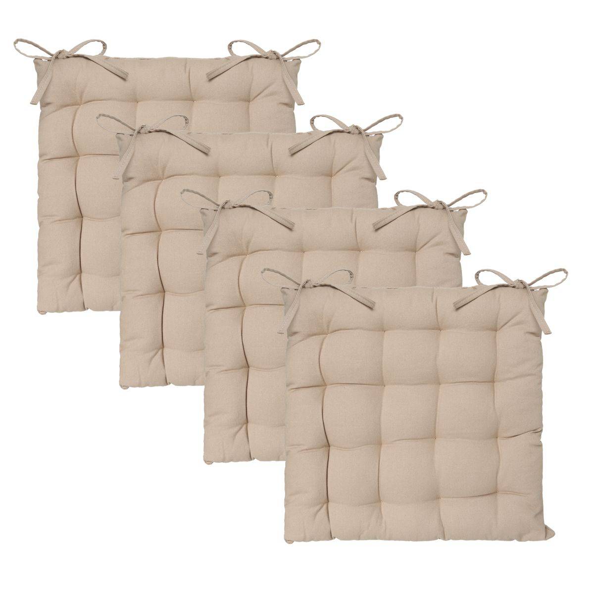 Lot de 4 Galettes de chaise en Coton Beige 38 x 38 cm - Image 1