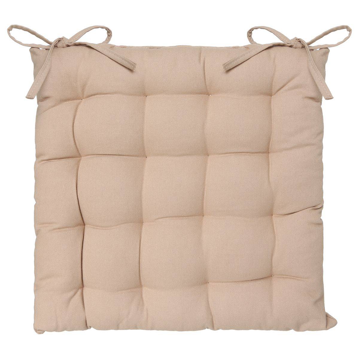 Lot de 4 Galettes de chaise en Coton Beige 38 x 38 cm - Image 3