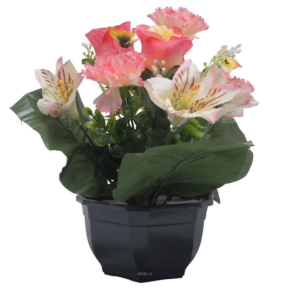 Artificielles - Vasque de Dahlia, Chrysantheme, bouton de rose, Pensée et mini fleurs Rose artificiels - Toussaint - couleur: Rose - Image 1