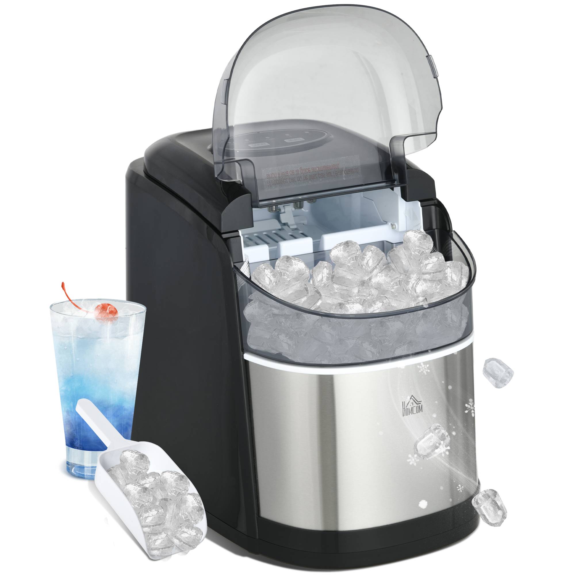 Machine à glaçons réservoir eau 1,7L, bac à glace 0,9kg, pelle et panier inclus, 9 glaçons en 6-12min - Image 1
