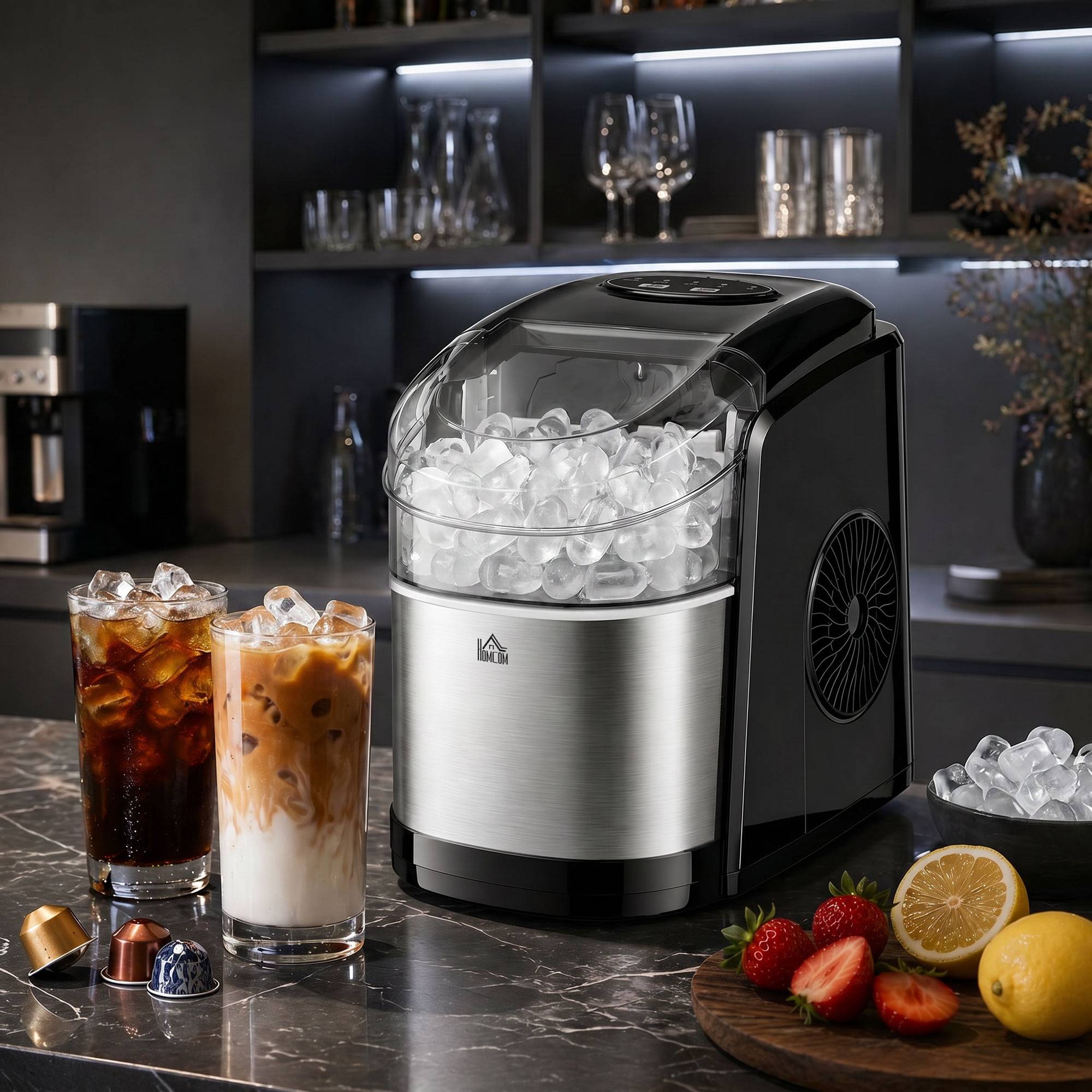 Machine à glaçons réservoir eau 1,7L, bac à glace 0,9kg, pelle et panier inclus, 9 glaçons en 6-12min - Image 3