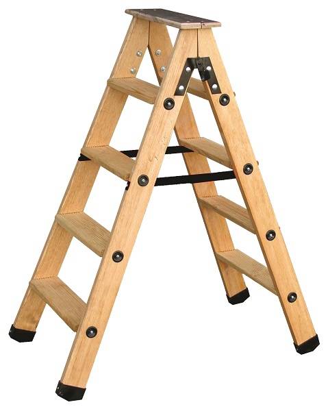 Escabeau double accès bois 2x4 marches + tablette CENTAURE - 483604 - Image 1