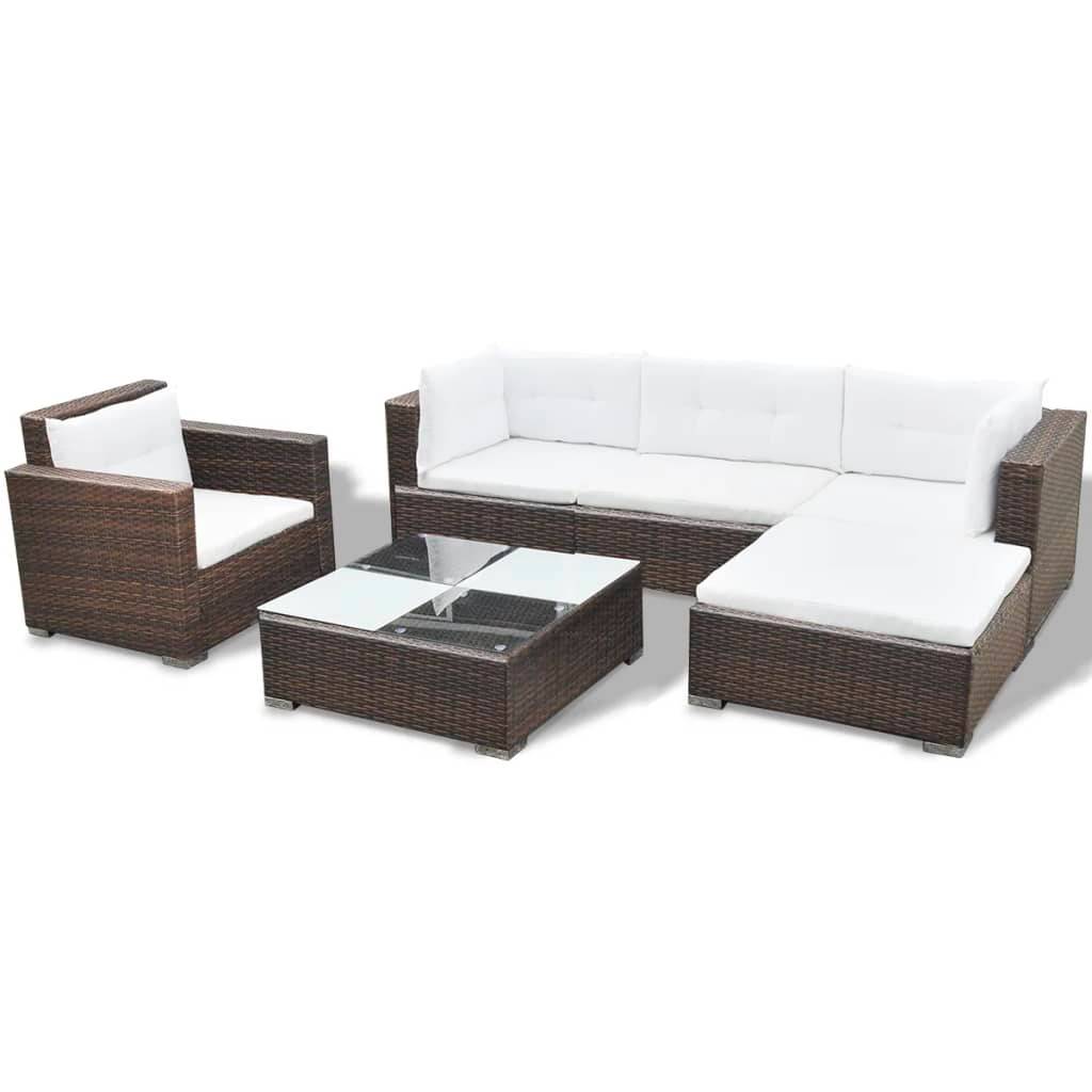 Helloshop26 - Salon de jardin meuble d'extérieur ensemble de mobilier 6 pièces avec coussins résine tressée marron - Image 1