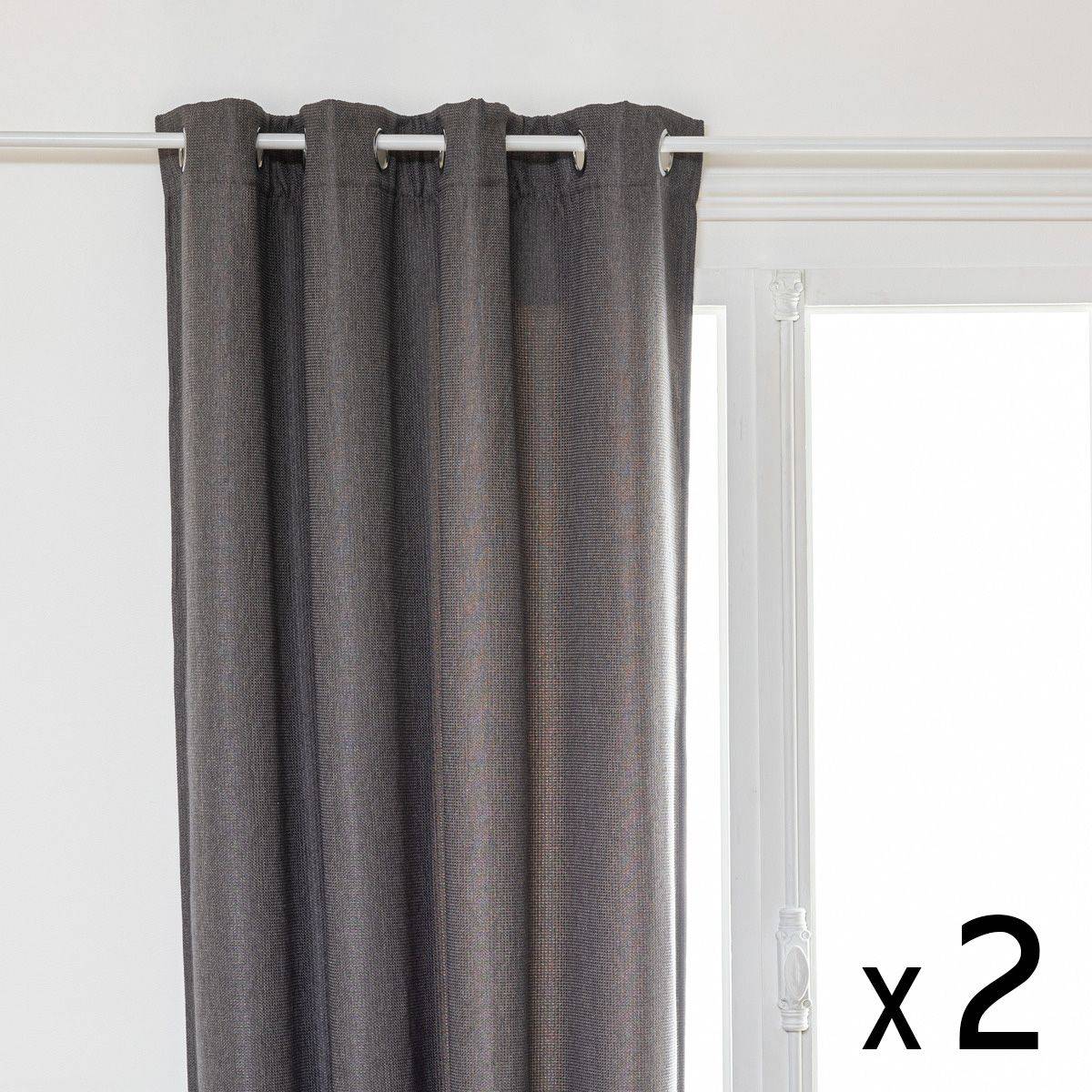 Atmosphera - Lot de 2 Rideaux à  œillets Occultant Tissu Chenille Gris foncé 140 x 260 cm - Image 1