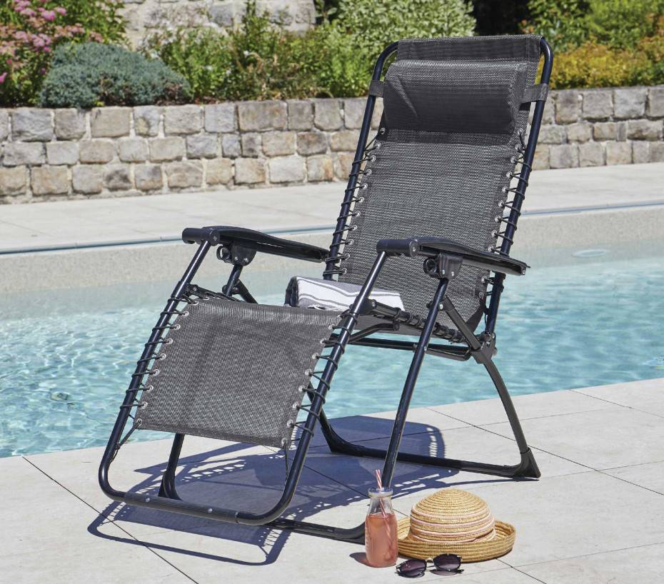 Lot de 2 fauteuils relax en acier pliant gris anthracite PALAVAS - Image 1