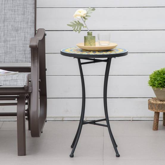 Petite Table d'Appoint Jardin Acier Mosaïque Bleue Décorative Ø35.5cm - ComfortXL Outdoor Living - Image 4