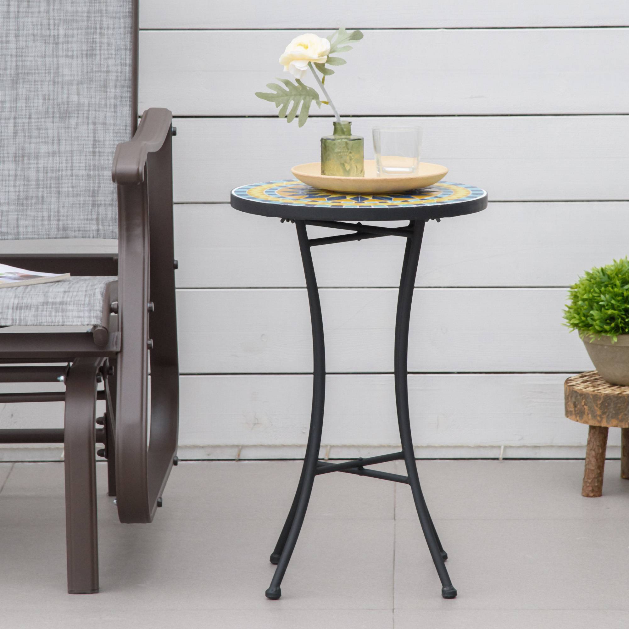 Petite Table d'Appoint Jardin Acier Mosaïque Bleue Décorative Ø35.5cm - ComfortXL Outdoor Living - Image 4