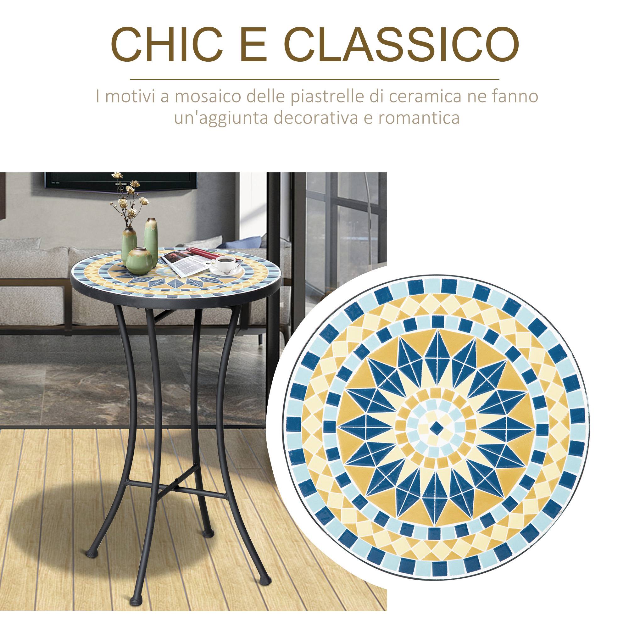Petite Table d'Appoint Jardin Acier Mosaïque Bleue Décorative Ø35.5cm - ComfortXL Outdoor Living - Image 6