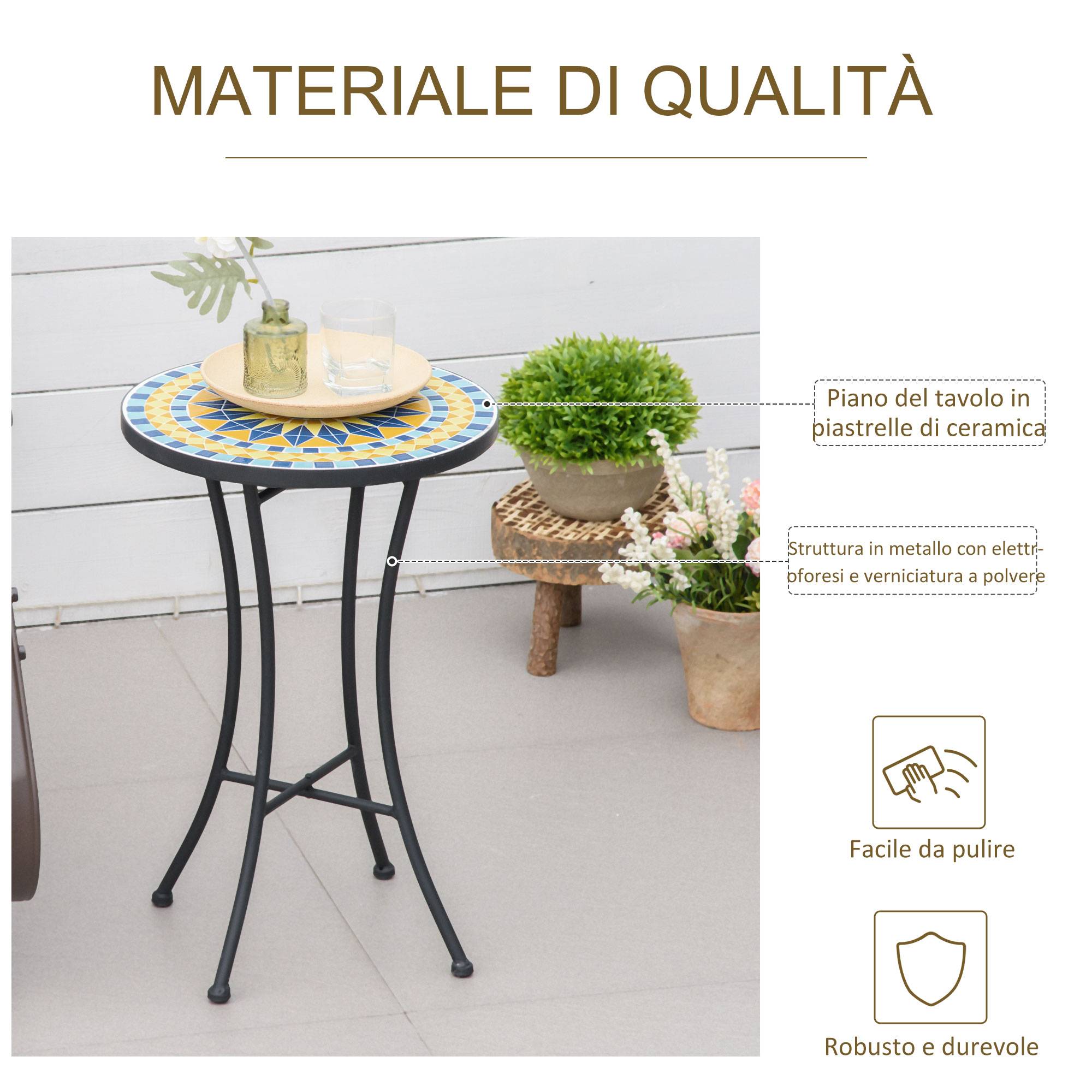 Petite Table d'Appoint Jardin Acier Mosaïque Bleue Décorative Ø35.5cm - ComfortXL Outdoor Living - Image 8