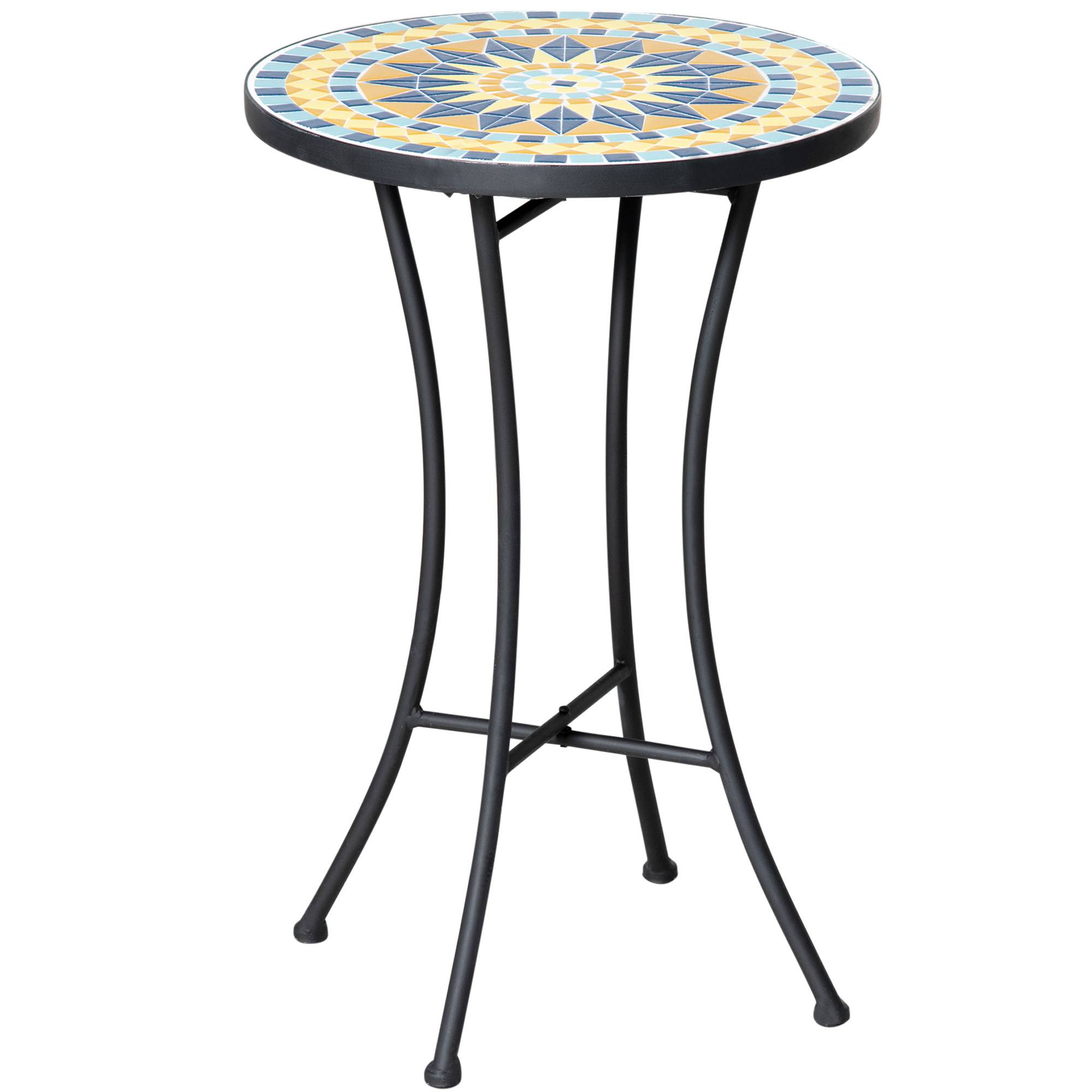 Petite Table d'Appoint Jardin Acier Mosaïque Bleue Décorative Ø35.5cm - ComfortXL Outdoor Living - Image 1
