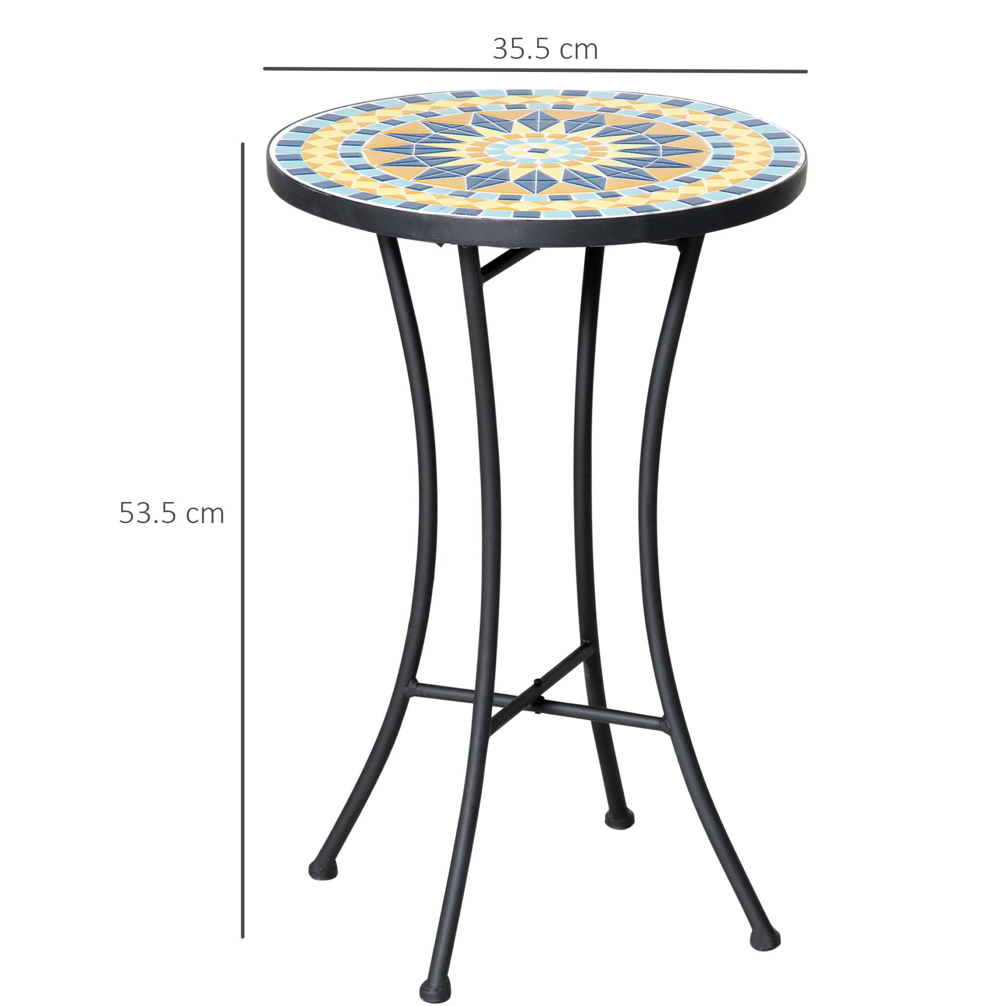 Petite Table d'Appoint Jardin Acier Mosaïque Bleue Décorative Ø35.5cm - ComfortXL Outdoor Living - Image 5