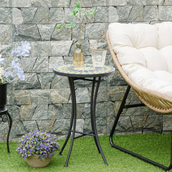 Petite Table d'Appoint Jardin Acier Mosaïque Bleue Décorative Ø35.5cm - ComfortXL Outdoor Living - Image 3