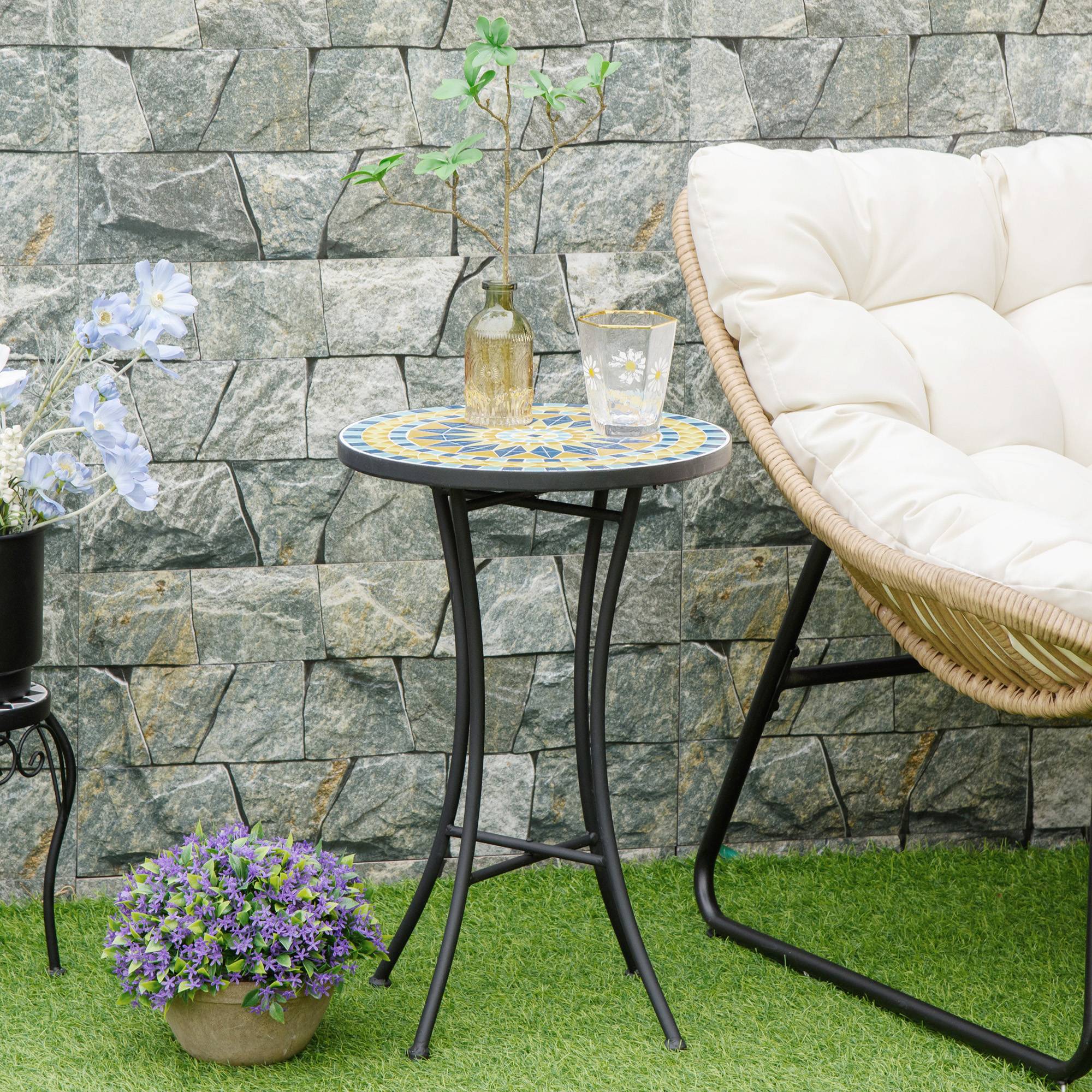 Petite Table d'Appoint Jardin Acier Mosaïque Bleue Décorative Ø35.5cm - ComfortXL Outdoor Living - Image 3