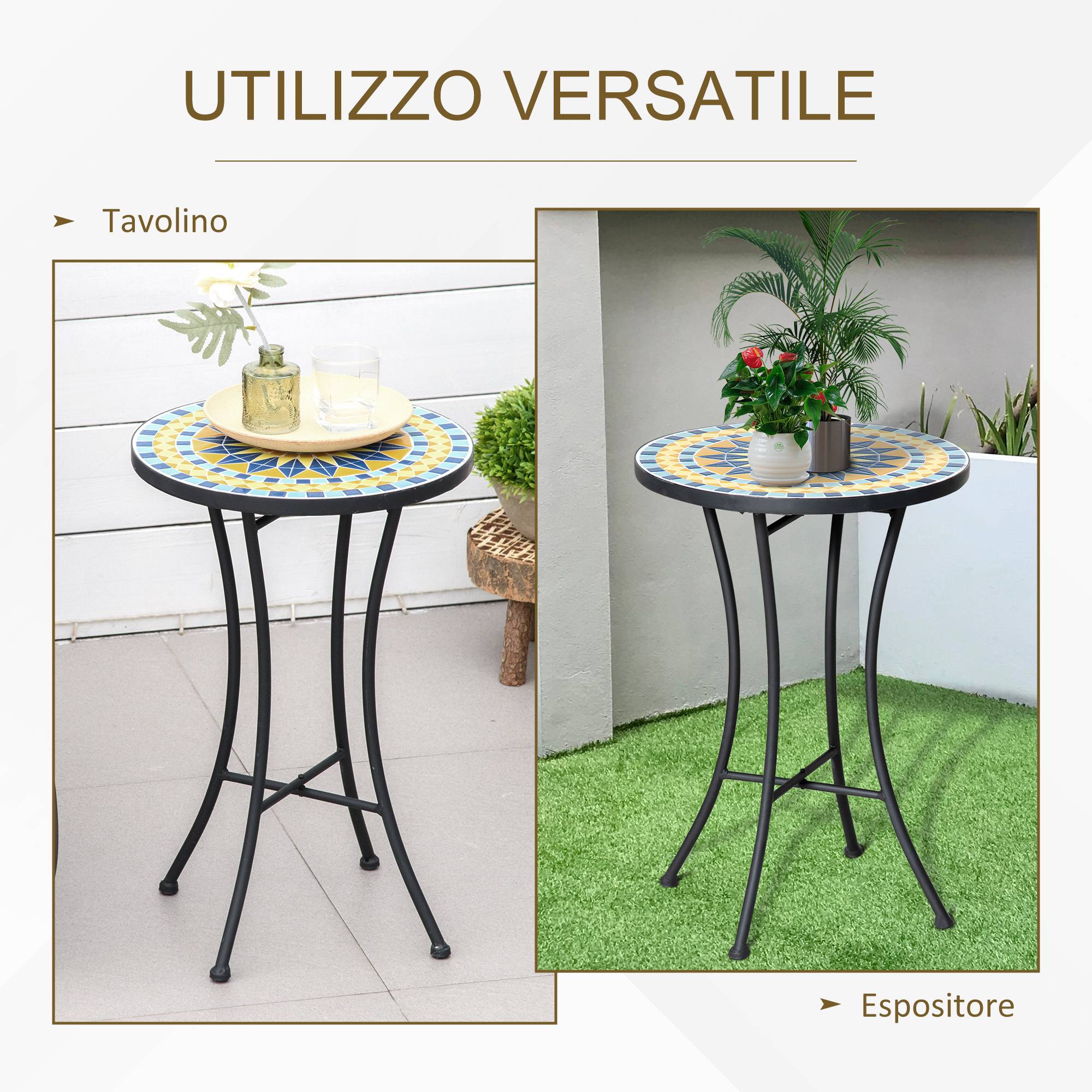 Petite Table d'Appoint Jardin Acier Mosaïque Bleue Décorative Ø35.5cm - ComfortXL Outdoor Living - Image 7