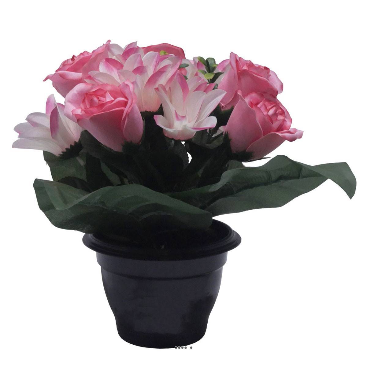 Artificielles - Pot pour Tombe de rose et Orchidée Rose artificiels - Toussaint - couleur: Rose - Image 2