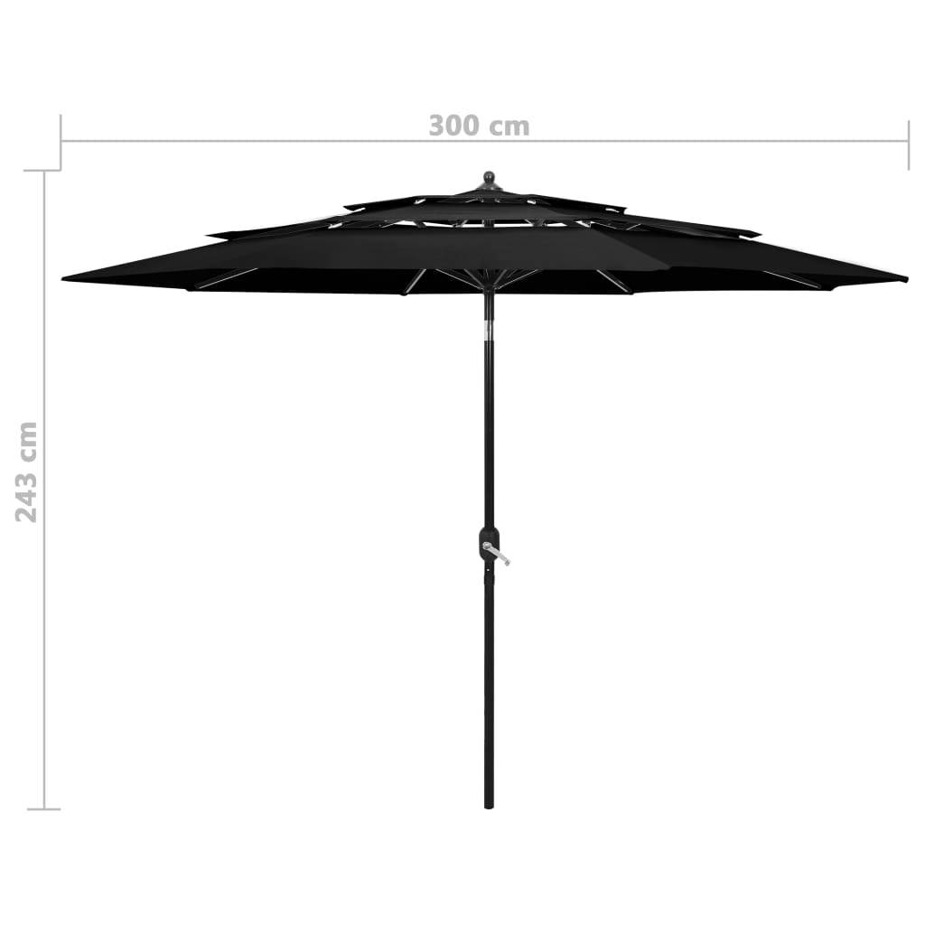 Helloshop26 - Parasol à 3 niveaux avec mât en aluminium 3 m noir - Image 7