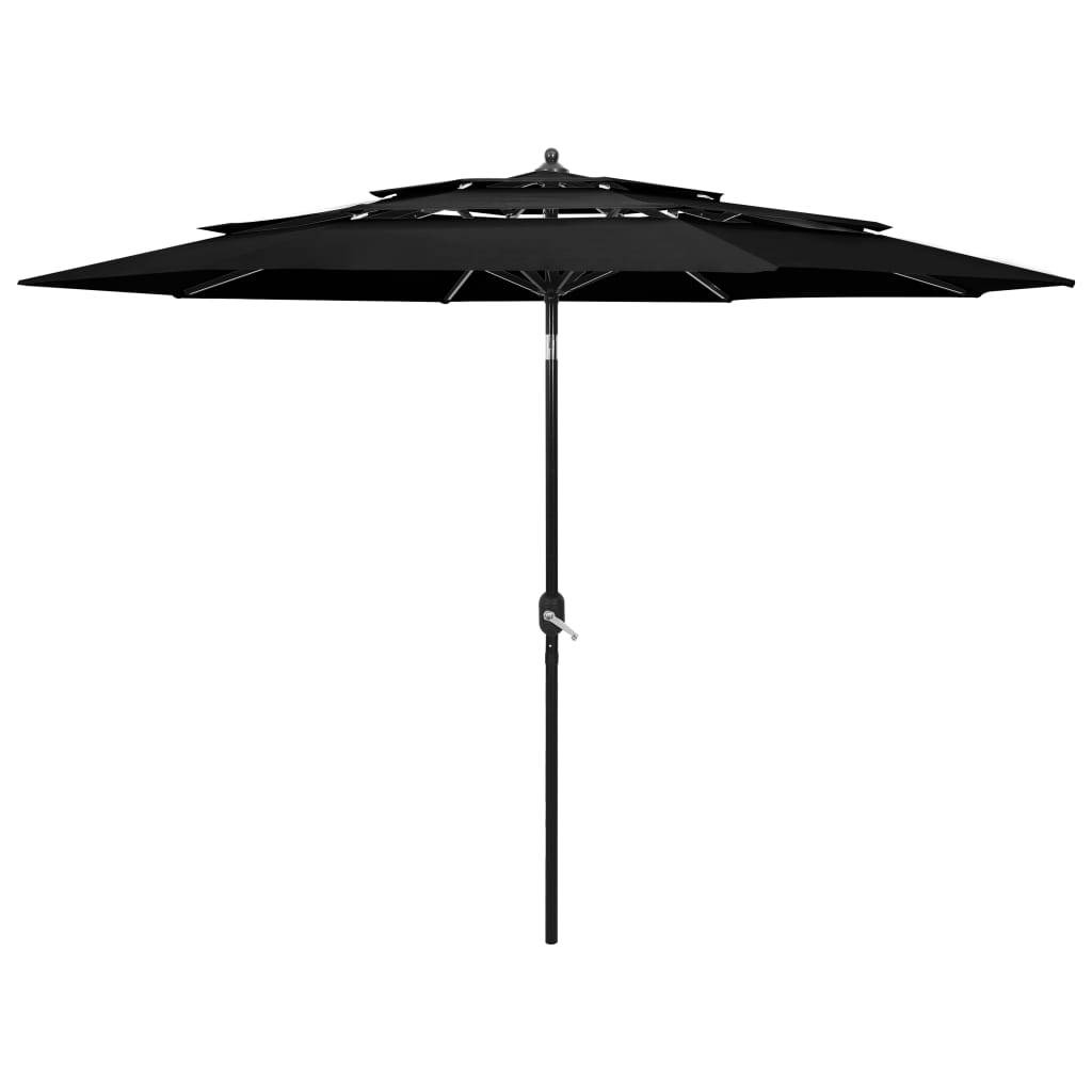 Helloshop26 - Parasol à 3 niveaux avec mât en aluminium 3 m noir - Image 1