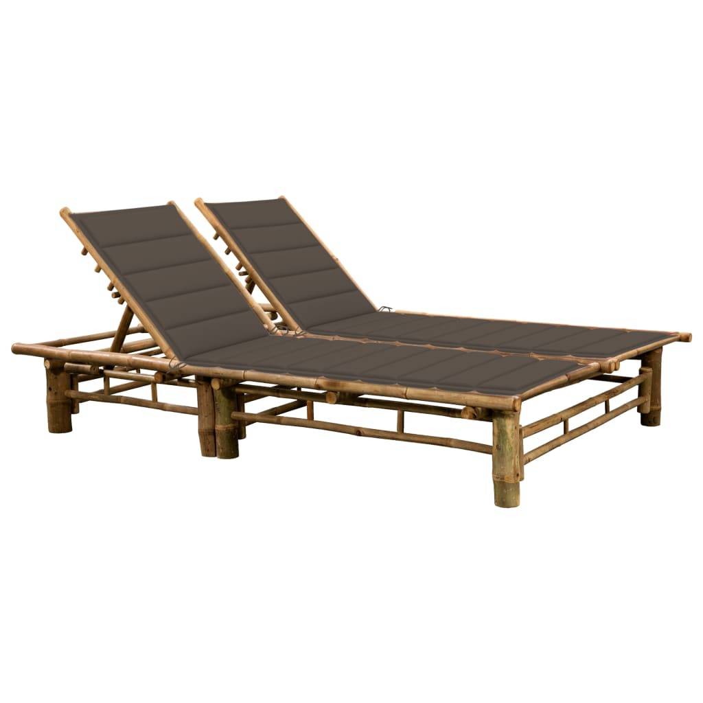 Helloshop26 - Transat chaise longue bain de soleil lit de jardin terrasse meuble d'extérieur pour 2 personnes avec coussins bambou - Image 1