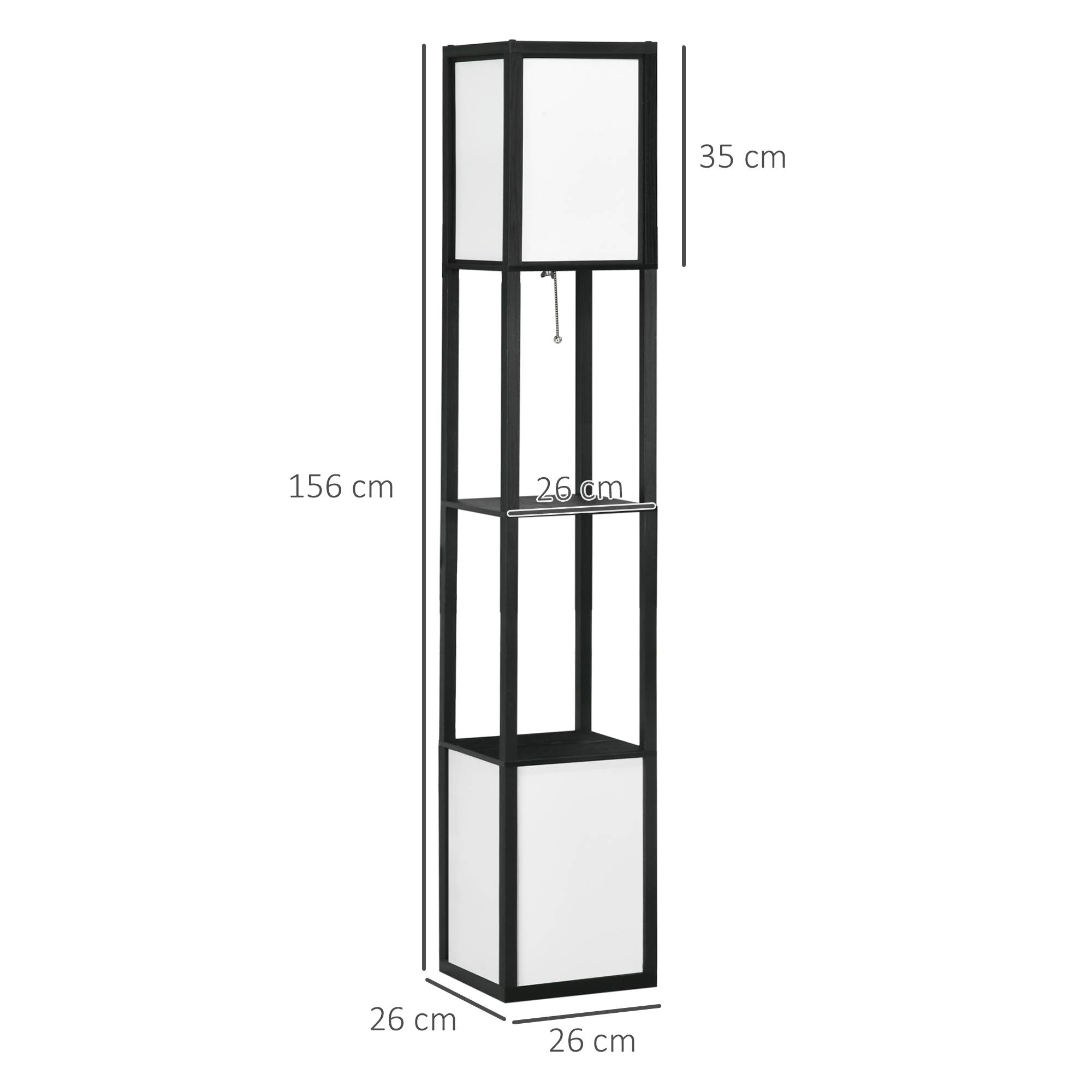Lampadaire bois noir et blanc étagère douille E27 40W max 26 × 26 × 156 cm espace intérieur - Image 5