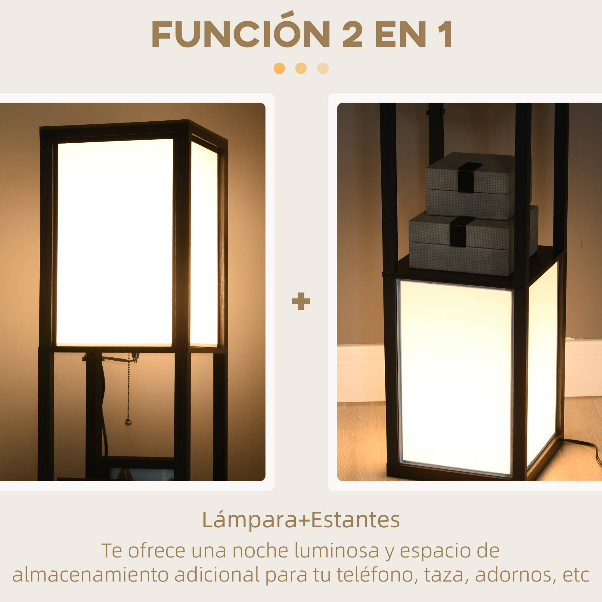 Lampadaire bois noir et blanc étagère douille E27 40W max 26 × 26 × 156 cm espace intérieur - Image 7