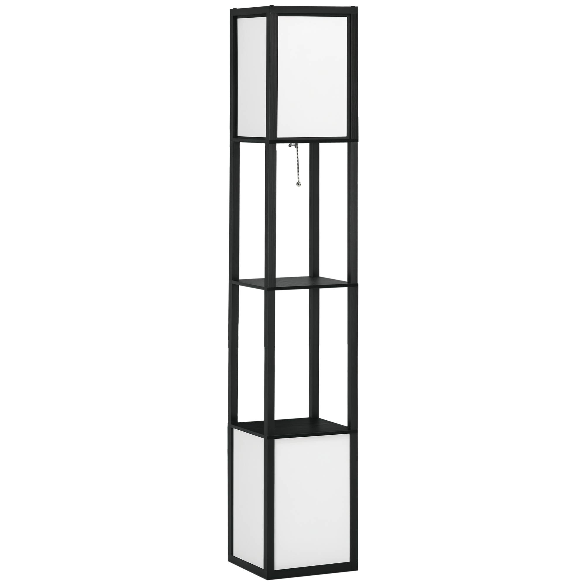 Lampadaire bois noir et blanc étagère douille E27 40W max 26 × 26 × 156 cm espace intérieur - Image 1
