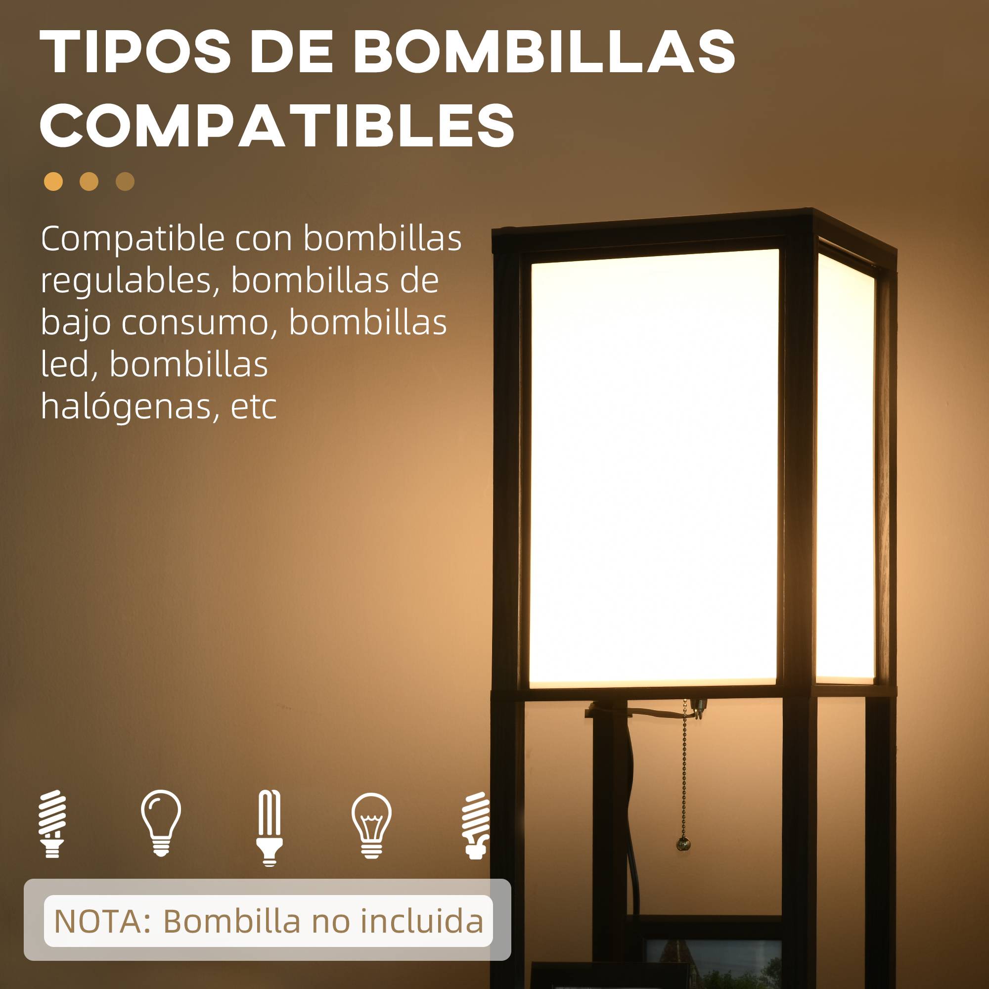 Lampadaire bois noir et blanc étagère douille E27 40W max 26 × 26 × 156 cm espace intérieur - Image 8