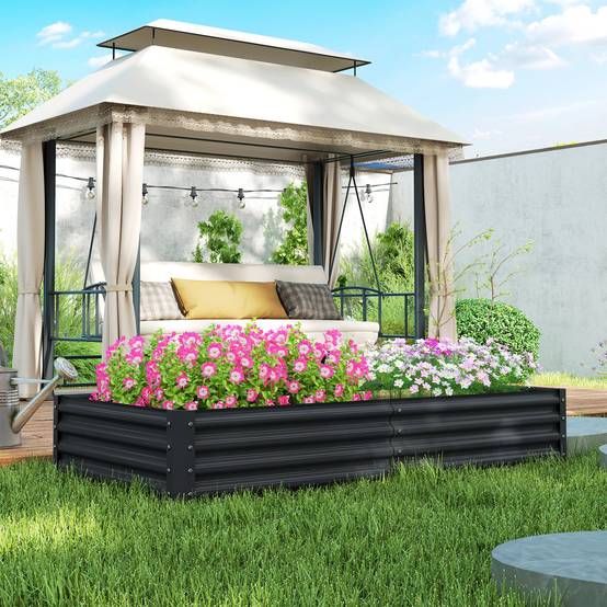 Carré Potager Surélevé Acier Galvanisé Rectangulaire pour Légumes et Fleurs 180x90x30 cm Gris Foncé - ComfortXL Outdoor Living - Image 10